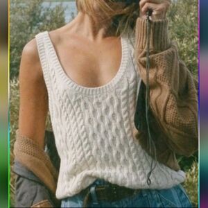 Free People High Tide Cable Layering Tank In Cream | Med,Large, X-Large NWT$78